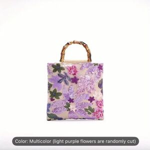 Floral Multicolor Women's Bag with Bamboo Handle